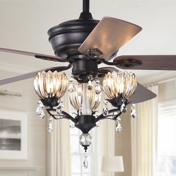 52%2522 Babineaux 5   Blade Crystal Ceiling Fan With Remote Control And Light Kit Included 